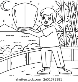 Tanbata Boy with a Sky Lantern Coloring Page 
