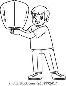 Tanbata Boy with a Sky Lantern Isolated Coloring 
