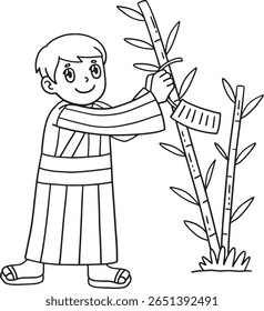 Tanbata Boy Tying a Wish on Bamboo Isolated 