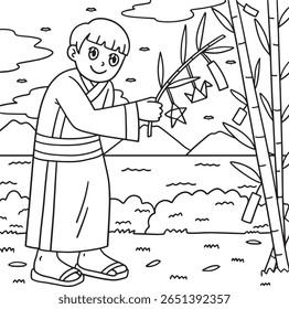 Tanbata Child with Decorated Bamboo Stalk Coloring