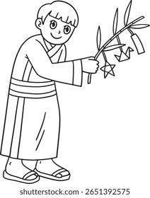 Tanbata Child with Decorated Bamboo Stalk Isolated