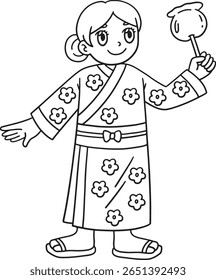 Tanbata Girl with Apple Candy Isolated Coloring 