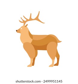 A tan-colored deer with antlers.