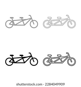 Tandem bicycle bike set icon grey black color vector illustration image solid fill outline contour line thin flat style