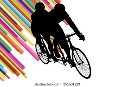 Tandem bicycle cyclists in action vector abstract background illustration colorful winner concept