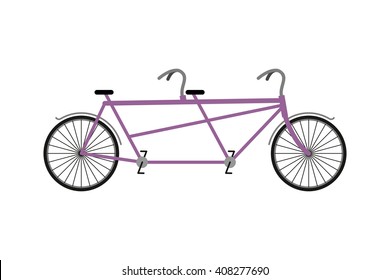 Tandem Bicycle isolated on white background. Bicycles for walks together. Wheeled vehicle for two people