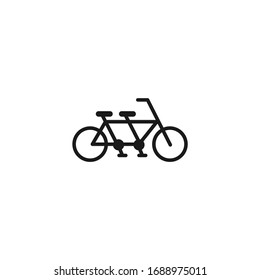 Tandem Bicycle line icon. Flat bike pictogram isolated on white. Vector illustration. Team or romantic transport symbol. Healthy journey logo. Black and white.