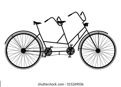 Tandem Bicycle. Retro Bike Vector Silhouette On A White Background