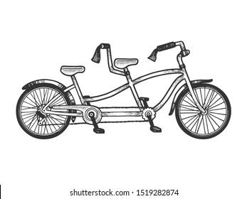 Tandem bicycle sketch engraving vector illustration. Tee shirt apparel print design. Scratch board style imitation. Hand drawn image.