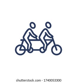 Icono de la línea delgada de la bicicleta tándem. Ciclismo, amigo, señal de contorno de aislamiento familiar. Amistad y concepto de amor. Elemento de símbolo de ilustración vectorial para diseño web y aplicaciones