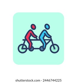 Tandem Fahrrad dünne Linie Symbol. Radfahren, Freund, Familie Umrissschild. Freundschaft und Liebeskonzept. Vektorillustration für Webdesign und App