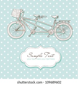 Tandem Bicycle Wedding Invitation with polka dot background