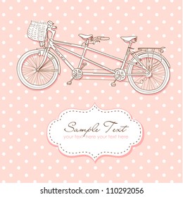 Tandem Bicycle Wedding Invitation with polka dot background