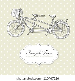 Tandem Bicycle Wedding Invitation with polka dot background