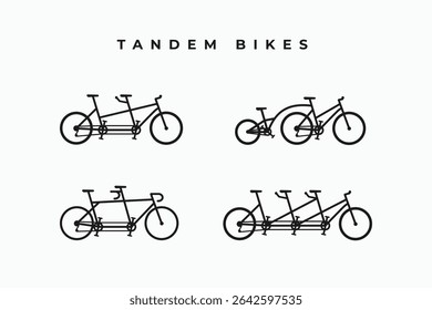 Tandem bike double triple seat bicycle icons set. Vector illustration