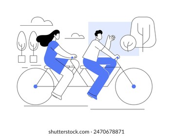 Tandem cycling isolated cartoon vector illustrations. Couple riding on a bike together on the street, people urban lifestyle, happy weekend, tandem physical activity vector cartoon.