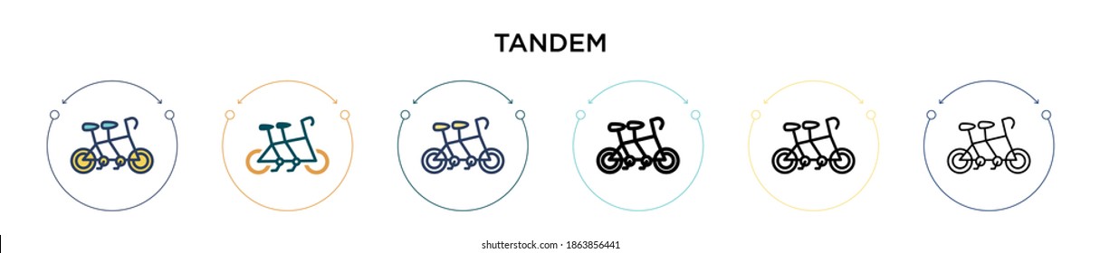 Tandem icon in filled, thin line, outline and stroke style. Vector illustration of two colored and black tandem vector icons designs can be used for mobile, ui, web