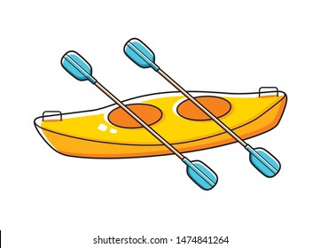 Tandem kayak and two paddles isolated cartoon vector