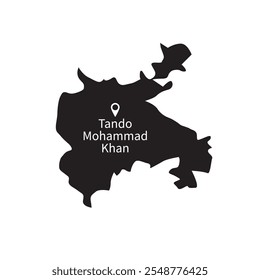 Mapa de Tando Muhammad Khan en blanco y negro con icono de ubicación