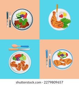 Tandoori Chicken Set, Best Minimal Asian Food Clip Art Vector Collections, Restaurant, Lunch Cookery Delicious Traditional Dish Product, Food Illustration Background.