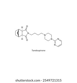 Tandospirone estructura molecular esquelética plana 5-HT1A receptor Agonista parcial fármaco utilizado en el tratamiento de la depresión. Diagrama científico de la Ilustración vectorial.