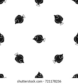 Tang fish, Zebrasoma flavescens pattern repeat seamless in black color for any design. Vector geometric illustration