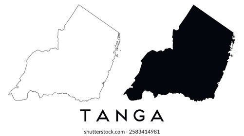 Tanga map outline and black silhouette vector