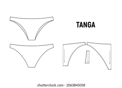 Tanga panties for woman. Underwear vector pattern for tailor.