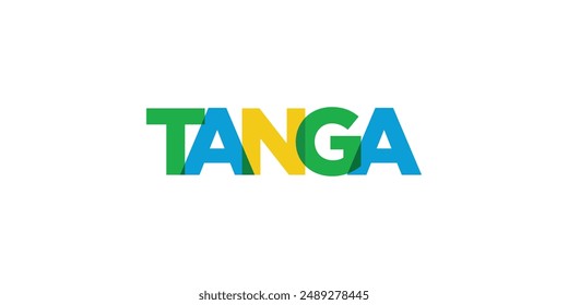 Tanga en el emblema de Tanzania. El diseño presenta un estilo geométrico, Ilustración vectorial con tipografía audaz en un estilo moderno. La letra gráfica del eslogan.