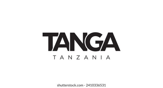 Tanga in the Tanzania emblem for print and web. Design features geometric style, vector illustration with bold typography in modern font. Graphic slogan lettering isolated on white background.