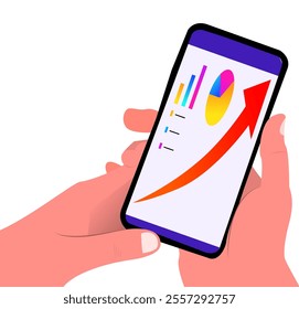 tangan yang sedang memegang handphone untuk mengecek perkembangan pasar yang sedang terjadi atau perkembangan bisnis. termasuk latar belakang putih