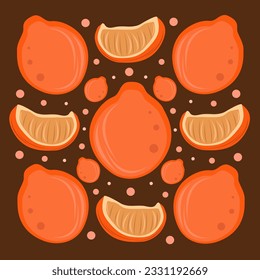 Ilustración del vector plano de color anaranjado Tangelo. Dibujo vectorial de la caricatura de frutas de color naranja de tangelo cutáneo para diseño gráfico y elemento decorativo