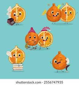  Tangelo, ugli fruit cute funny cheerful characters. Vector hand drawn illistration.