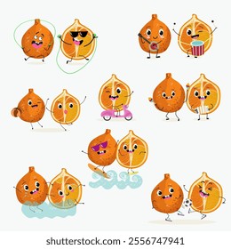  Tangelo, ugli fruit cute funny cheerful characters. Vector hand drawn illistration.