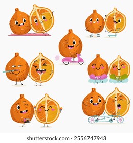  Tangelo, ugli fruit cute funny cheerful characters. Vector hand drawn illistration.