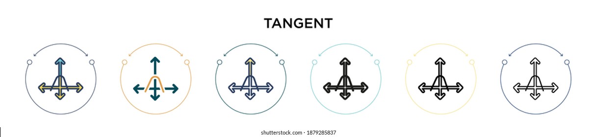 Tangent icon in filled, thin line, outline and stroke style. Vector illustration of two colored and black tangent vector icons designs can be used for mobile, ui, web