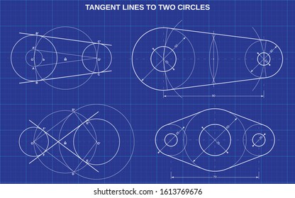 tangent lines to two circles on technic background