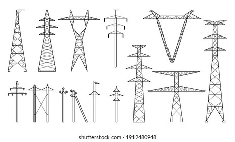 Tangent towers, high voltage electric pylons, power transmission line, types of electric poles and metal towers