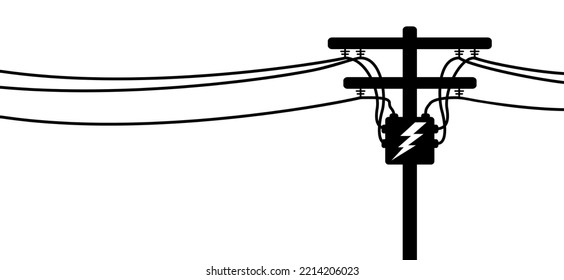 Tangent towers. High voltage pole, electric wires and telephone cable, wire line pylon, poles network. Broken electric pylons, power transmission line. Cartoon for socket, electricity cable circuit. 