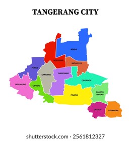 Tangerang area illustration map vector with every district in color and white boundary lines, Banten, Indonesia