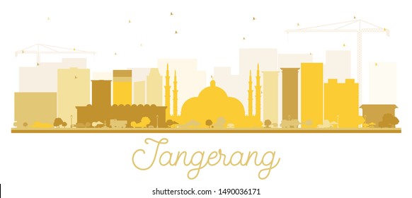 Tangerang Indonesia City Skyline Silhouette with Golden Buildings Isolated on White. Vector Illustration. Travel and Tourism Concept with Modern Architecture. Tangerang Cityscape with Landmarks. 