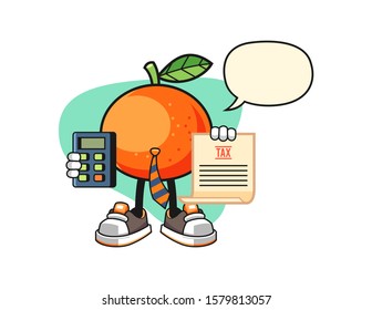 Tangerine accountant with speech bubble cartoon. Mascot Character vector.