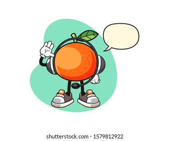Tangerine costumer cervices with speech bubble cartoon. Mascot Character vector.