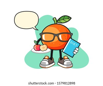 Tangerine dietitian with speech bubble cartoon. Mascot Character vector.