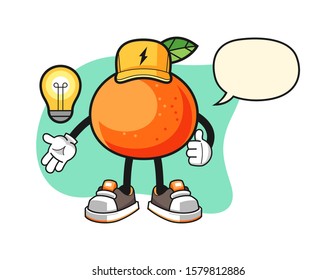 Tangerine electrician with speech bubble cartoon. Mascot Character vector.