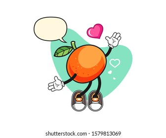 Tangerine fall in love with speech bubble cartoon. Mascot Character vector.