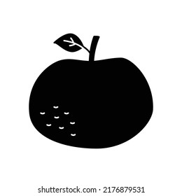 Icono de fruto de mandarina en glifo plano negro, estilo relleno aislado en fondo blanco