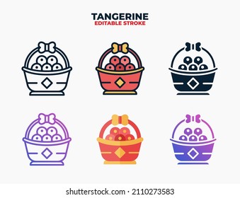 Tangerine Obstsymbol mit verschiedenen Stilen. Symbole, die in den Farben Füllung, Umriss, flach, Glyphe und Linie entworfen wurden. Bearbeitbarer Strich und Pixel perfekt. Kann für Web, Mobile, ui und mehr verwendet werden.
