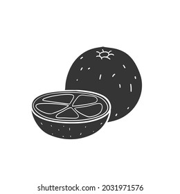 Tangerine Fruit Icon Silhouette Illustration. Orange Vegetable Vector Graphic Pictogram Symbol Clip Art. Doodle Sketch Black Sign.