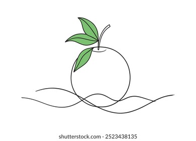 Tangerina Fruto isolado linha contínua arte plana vetor ilustração no fundo branco